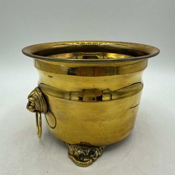 Small Brass Planter Pot Jardiniere Container Footed Lion 5.5” - Picture 3 of 13